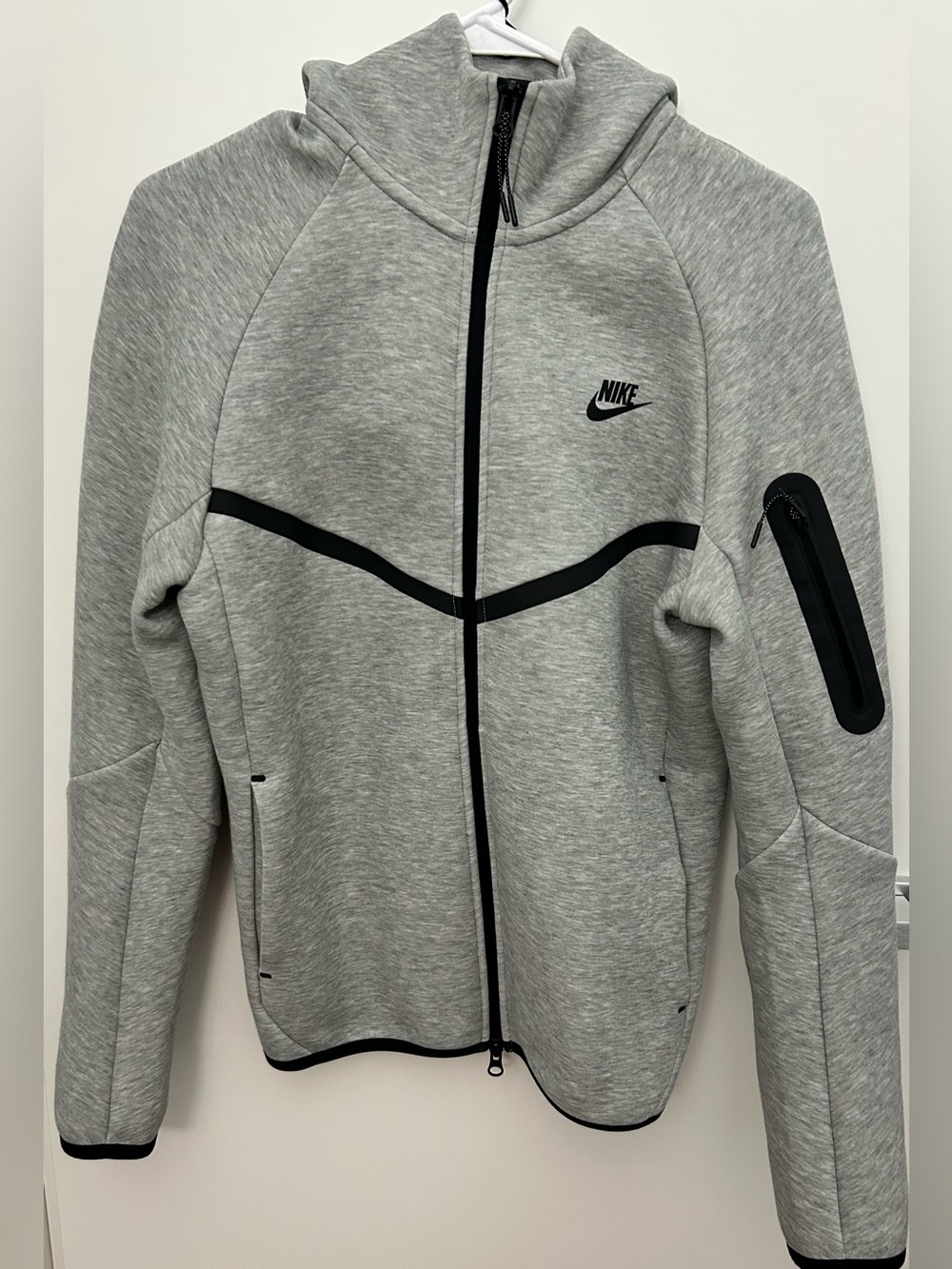 Nike Heather Gray Hoodie with Red Logo Tag
